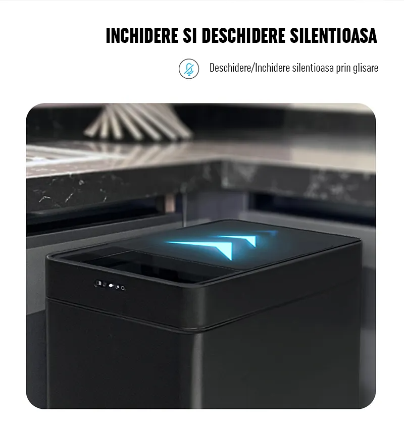RESEAL: Gadgetry Black Automatic Sensor Trash Can, 50L Capacity, with Anti-Odor Sliding Lid, Negative Ion Generator for Air Purification, and a Silent Open/Close.