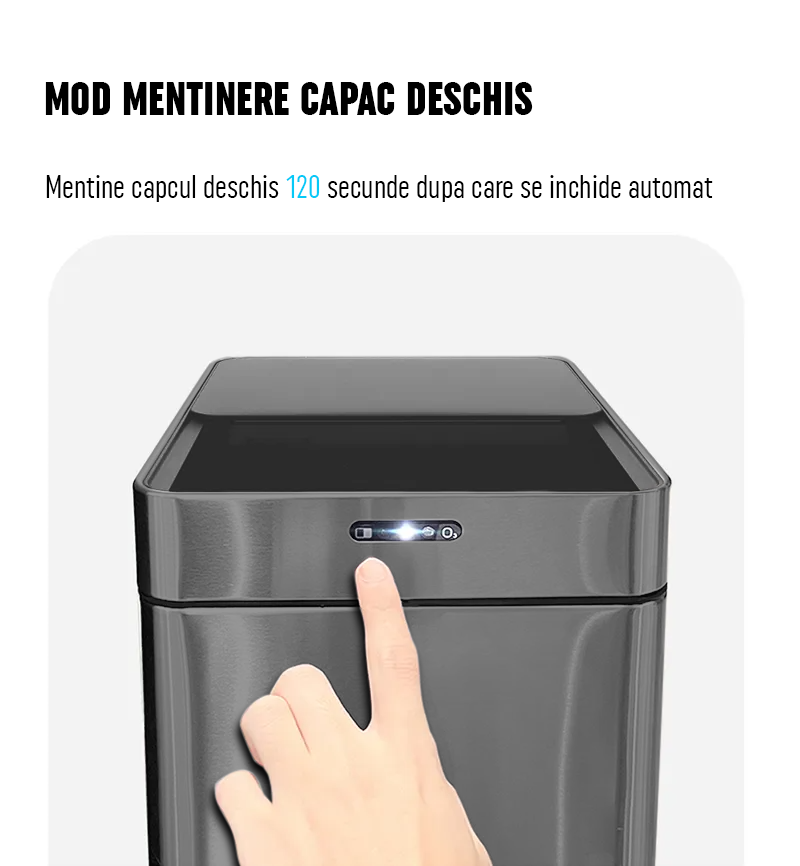 RESEAL: Gadgetry Black Automatic Sensor Trash Can, 50L Capacity, with Anti-Odor Sliding Lid, Negative Ion Generator for Air Purification, and a Silent Open/Close.