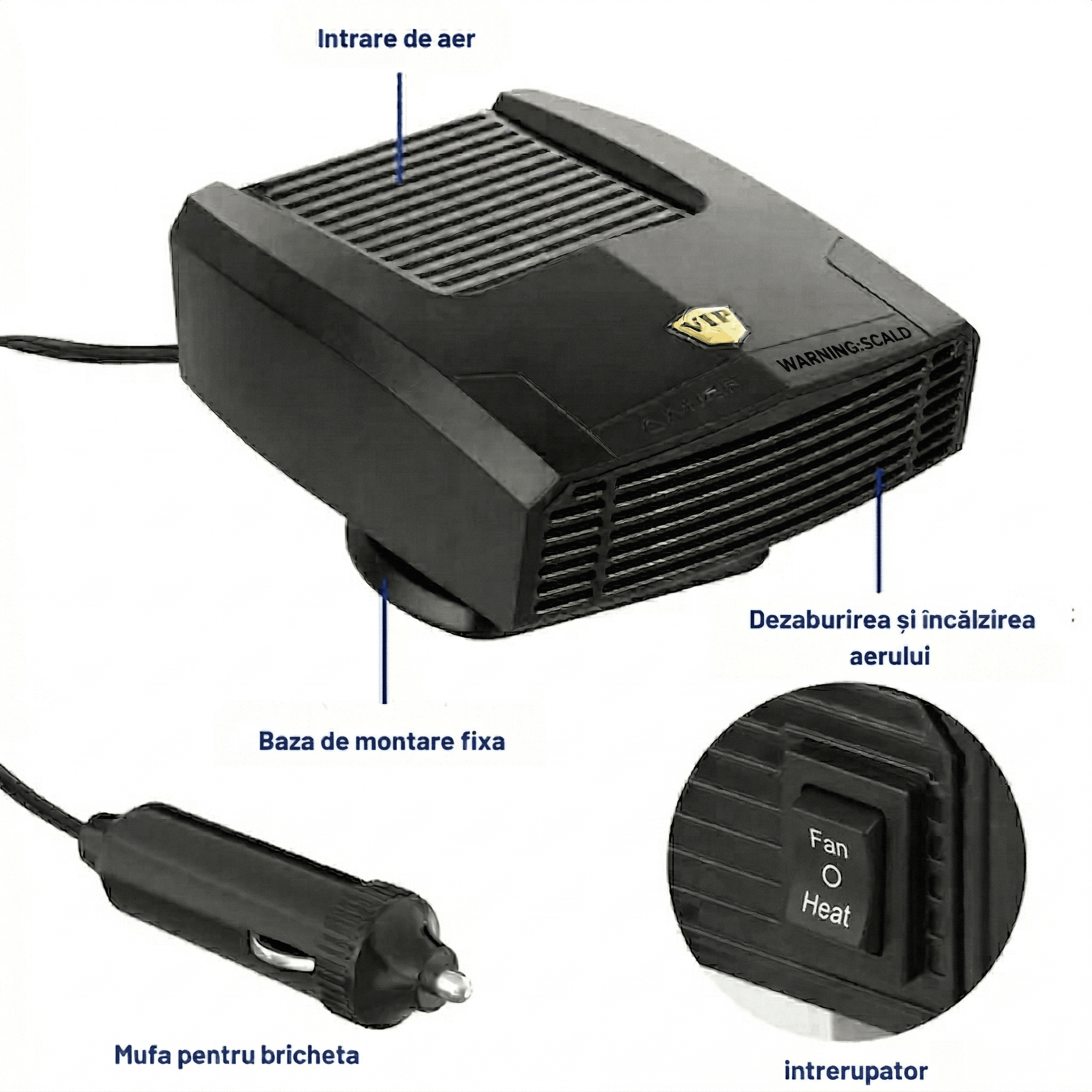 Gadgetry 12v Car Heater, Cabin Heating Mode, Windshield Defogger, Black Color