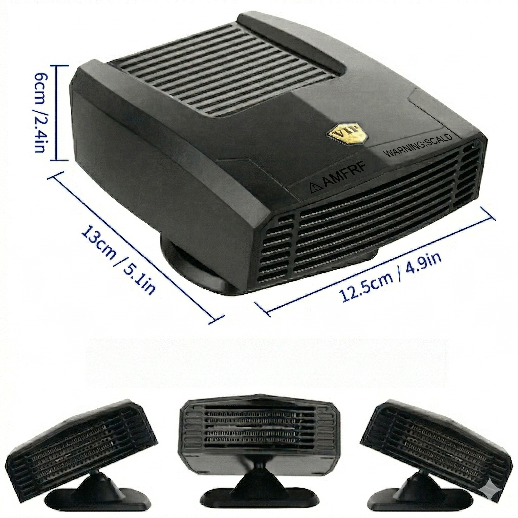 Gadgetry 12v Car Heater, Cabin Heating Mode, Windshield Defogger, Black Color