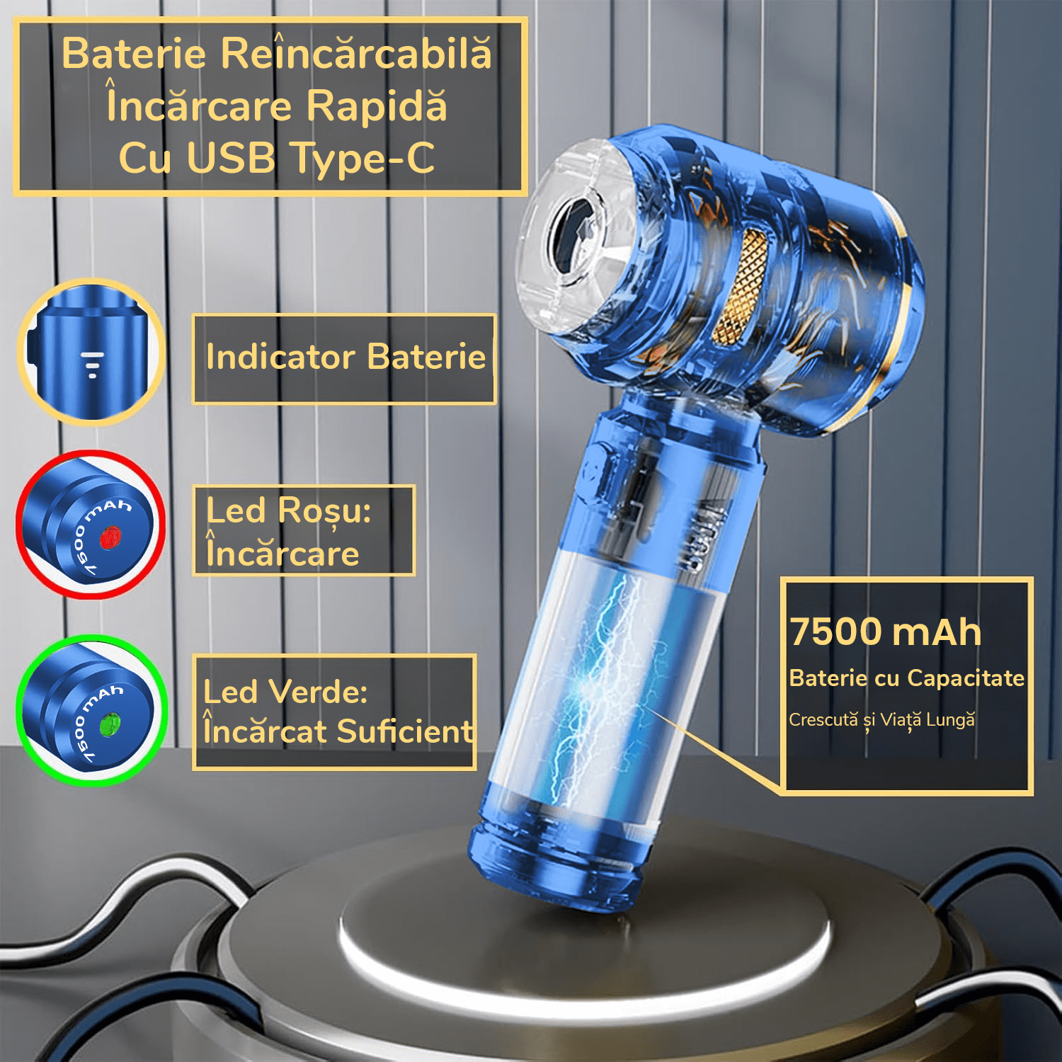 RESIGILAT: Aspirator Auto Portabil Gadgetry cu Acumulator 7500mAh 4 in 1, 18000Pa, 3 Viteze, 100W