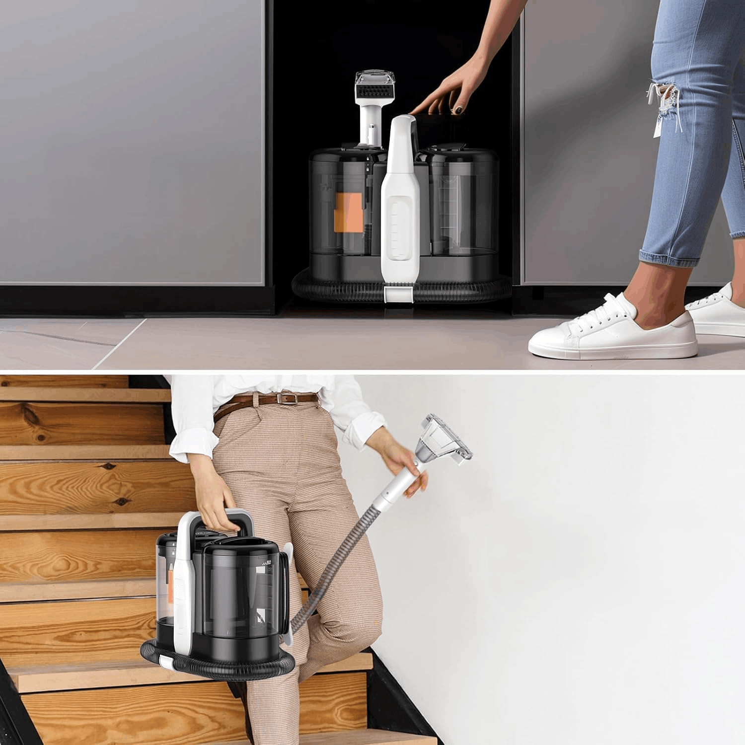 Aspirator Spalare si Extractie, Rezervor Dublu 1.5L + 0.8L, Putere 11000 Pa, 450W, Portabil, Ideal Auto, Canapea, Mocheta, Materiale Textile