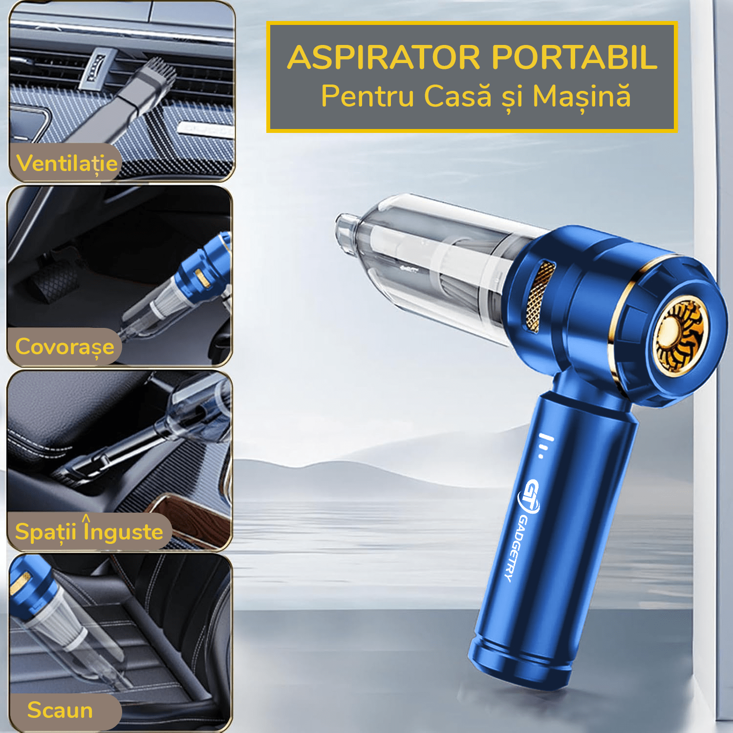 RESIGILAT: Aspirator Auto Portabil Gadgetry cu Acumulator 7500mAh 4 in 1, 18000Pa, 3 Viteze, 100W