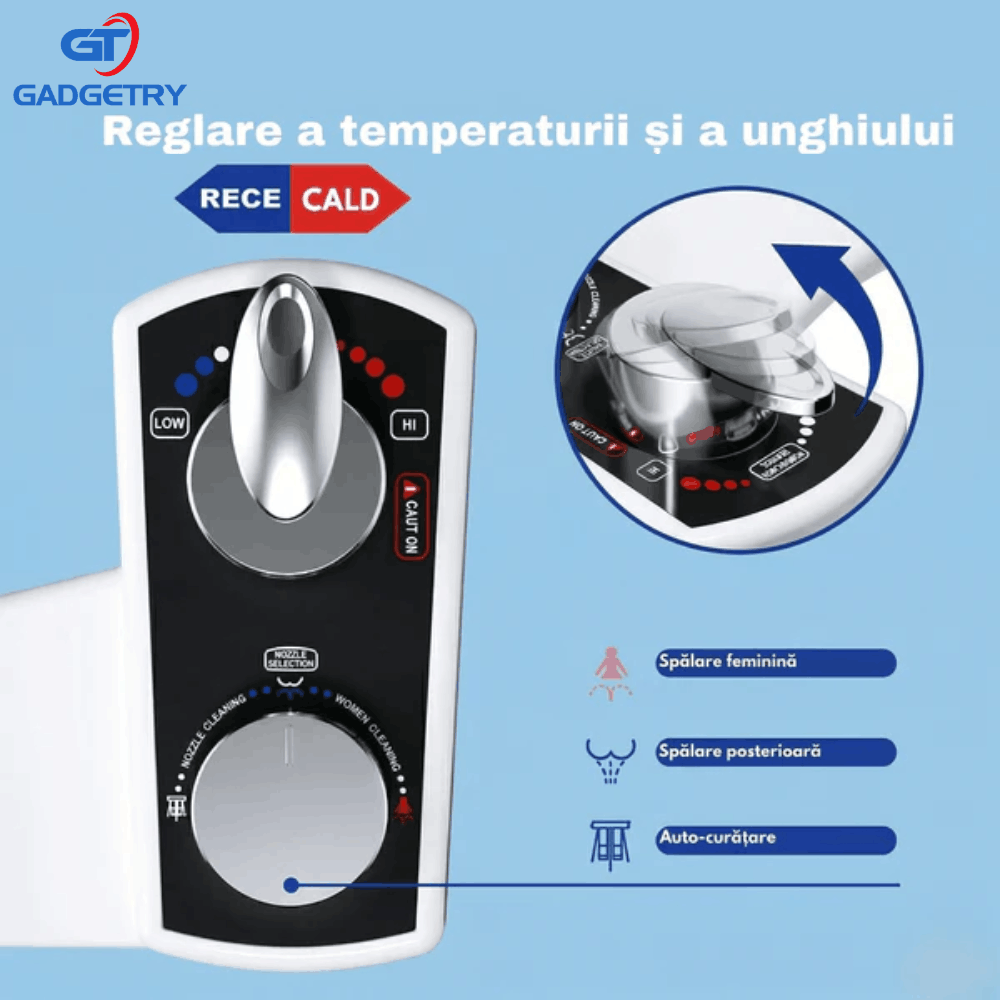 Gadgetry Toilet Bidet with Hot and Cold Water Attachment, Self Cleaning, Pressure Control, For Personal Hygiene, with Automatic Flushing