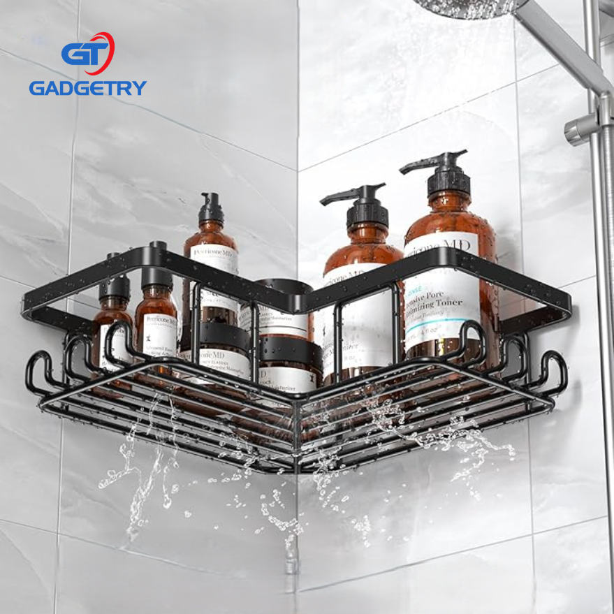 Gadgetry Raft de Dus, Etajera Baie si Bucatarie, Din Otel Inoxidabil, Pentru Depozitare in Bucatarie, Organizator Baie, set 3 rafturi de dus, Gel Dus, Montaj Fara Gauri