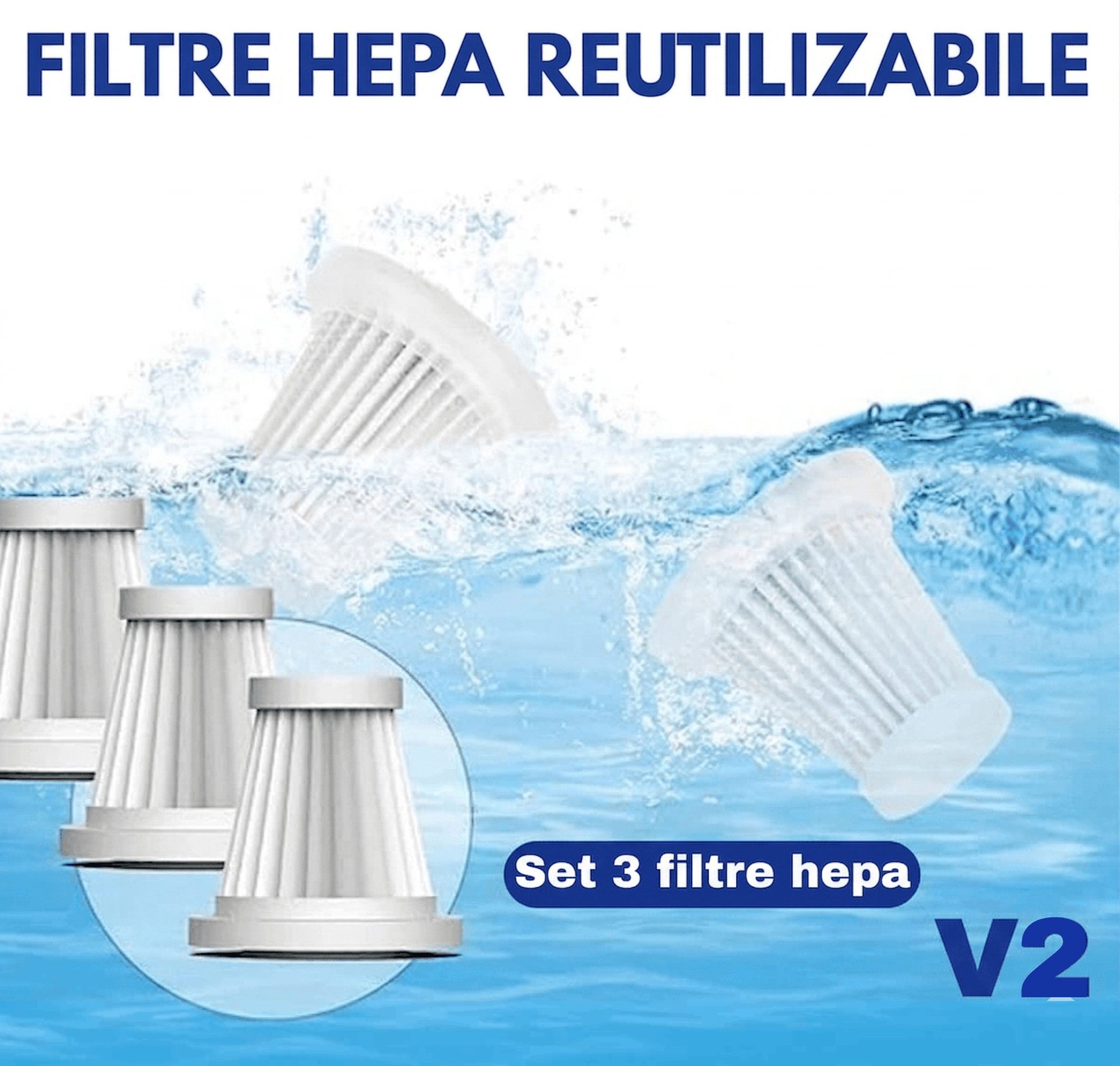 Set 3 Filtre HEPA pentru Aspiratorul Auto Portabil Gadgetry V2 Albastru