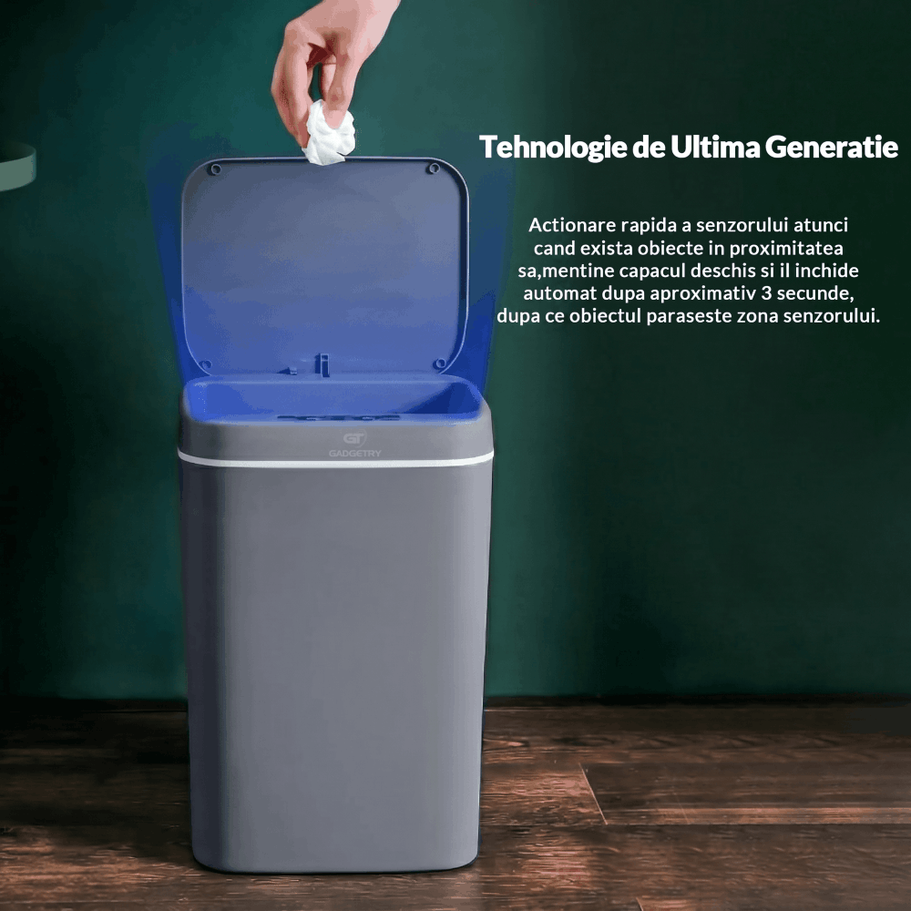 Gadgetry Automatic Sensor Trash Can with LED, 16L Capacity