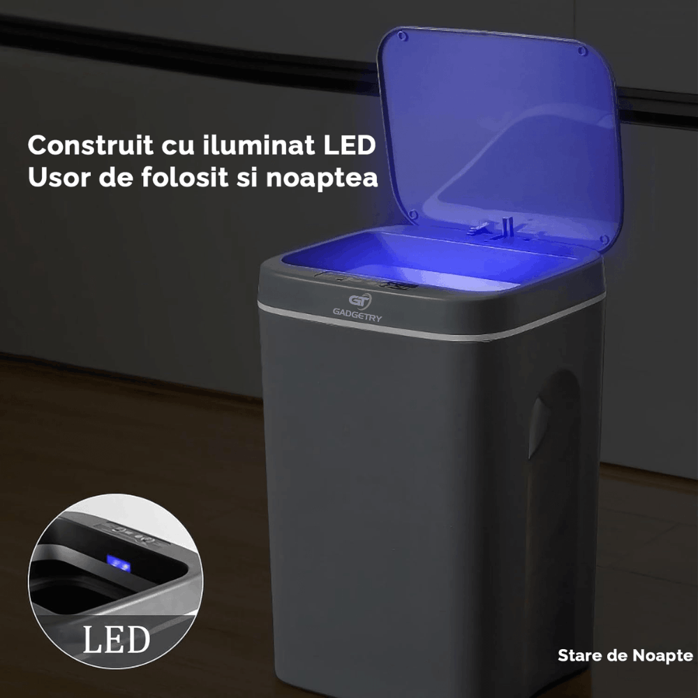Gadgetry Automatic Sensor Trash Can with LED, 16L Capacity