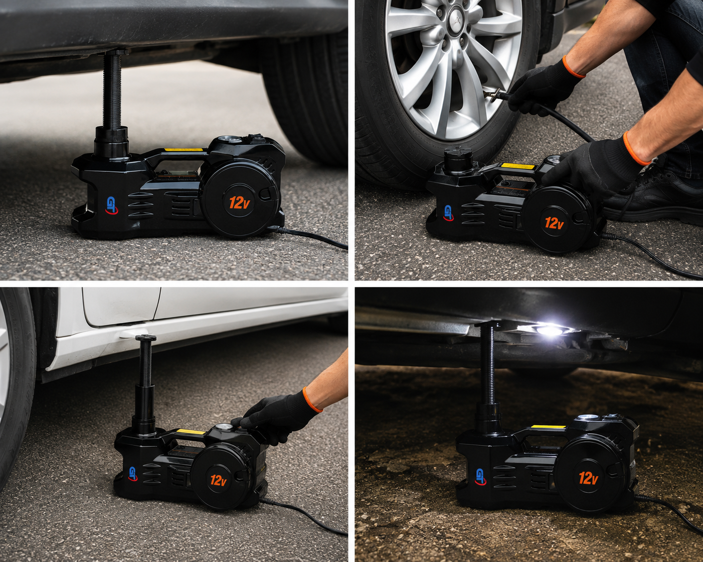 Gadgetry Cric Auto Electric de Podea, 5 Tone Hidraulic, cu Pompa de Umflare Anvelope si Indicator de Presiune