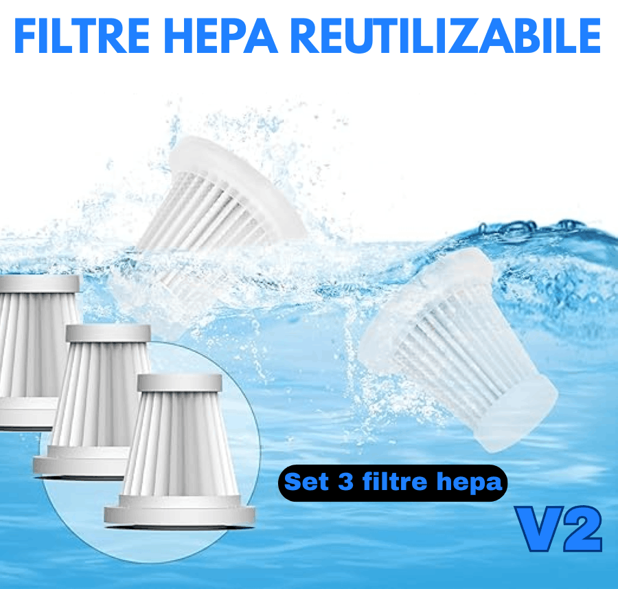 Set of 3 HEPA Filters for Gadgetry V2 Portable Car Vacuum Cleaner Blue